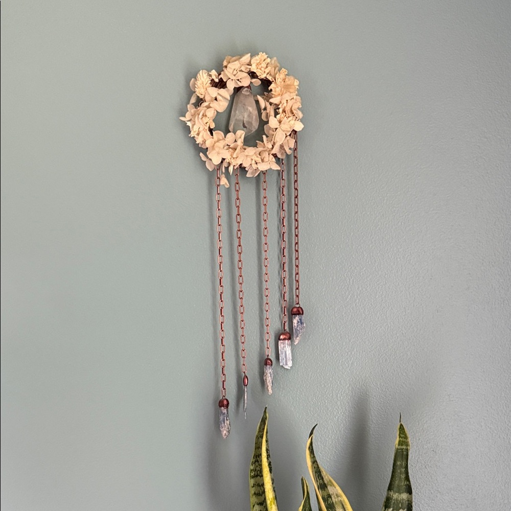 Floral Wall Hanging with Crystal Accents by Yuva Kala Boho Nursery Fairy Decor
